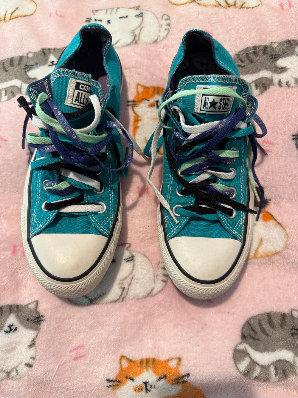 Converse Teal Low-Top Canvas Sneakers with Multicolor Laces
